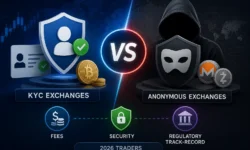 regulated KYC exchange with ID verification vs. anonymous DEX with privacy mask, comparing fees, security, and regulatory actions.