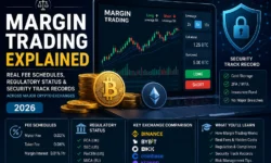 Comparison chart of Binance, Kraken, Bybit, OKX, and KuCoin margin trading fees, leverage limits, security models, and regulatory status for 2026.