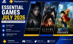 PS Plus Essential July 2026 game lineup: Call of Duty Modern Warfare III, For The King II, and CrossCode covers with release date July 7 and review scores.