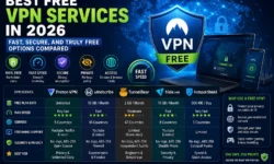 Free VPN comparison chart: Proton VPN, Windscribe, TunnelBear, PrivadoVPN features compared on privacy, speed, data limits, and security for 2026.