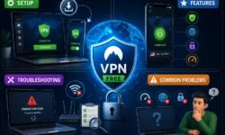 Free VPN setup guide showing connection steps, settings configuration, and troubleshooting tips for browser and mobile apps.