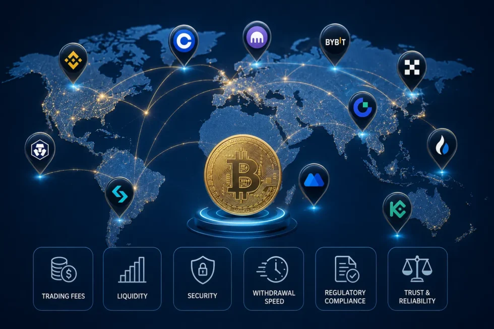 2026 crypto exchange comparison chart: 12 platforms rated by fees, liquidity, security, speed, and compliance.
