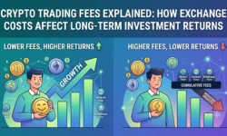 Iceberg infographic showing visible trading fees as the small tip above water, with massive hidden costs like slippage, spread, and withdrawal fees submerged below, impacting long-term investment returns.