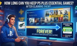 PS Plus Essential game retention explained: claim monthly, keep while subscribed, active membership required icon and calendar deadlines.