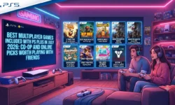 Multiplayer PS Plus July 2026: Call of Duty MWIII, For The King II, Rise of the Ronin co-op, Firefighting Simulator, and Power Rangers covers.