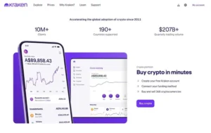 Kraken logo with security shield, transparency badge, and professional trading dashboard showing deep liquidity and Proof of Reserves.