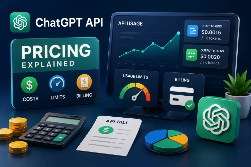 OpenAI API pricing comparison table: GPT-5.5 at $5/$30 per 1M tokens, batch 50% off, priority tier 2.5x cost, and rate limits chart.