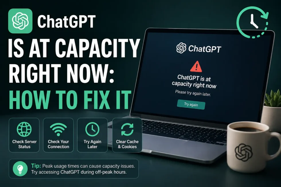 ChatGPT capacity error troubleshooting guide: server status check, refresh browser, incognito mode, and ChatGPT Plus upgrade methods.