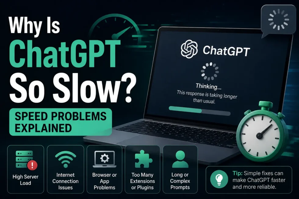 ChatGPT slow response troubleshooting guide: server status, browser cache, extensions, VPN issues, and long conversation lag fixes.