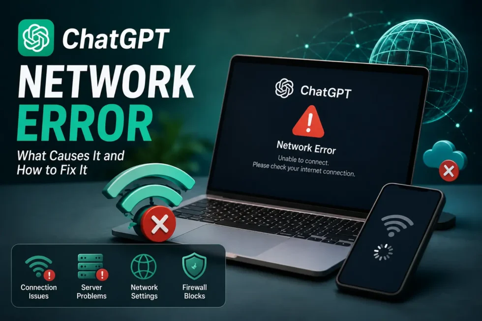 ChatGPT network error troubleshooting guide: WebSocket requirements, VPN, firewall settings, and domain allowlist for fixing connection errors.