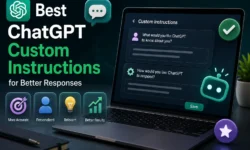 Custom instructions guide for ChatGPT: settings menu, role context examples, tone preferences, format controls, and persona creation tips.