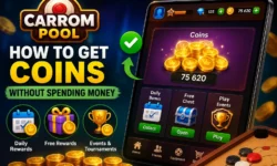 Carrom Pool game tips: daily login streak, missions rewards, tournaments, Lucky Shot, and seasonal pass for earning free coins and gems.