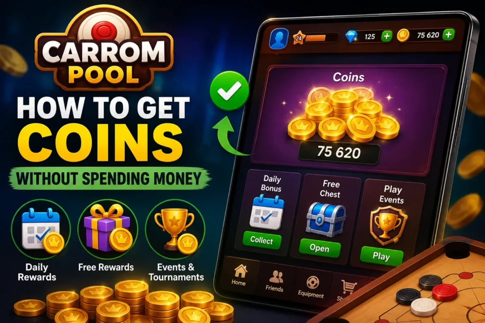 Carrom Pool game tips: daily login streak, missions rewards, tournaments, Lucky Shot, and seasonal pass for earning free coins and gems.